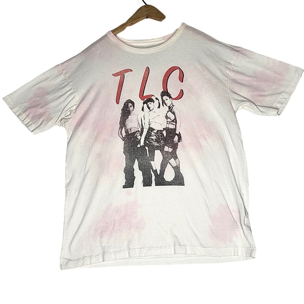 Old Navy TLC Graphic T-Shirt Womens XS White Pink Tie Dye 90s R&B Band‎ Tee
